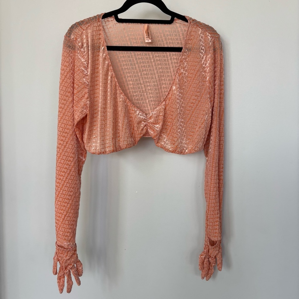 Skims Velvety Long Sleeve Crop Top‎ With Attached Gloves Size 2X